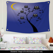 Vector Tree With Owls, Moon Wall Art 66926913