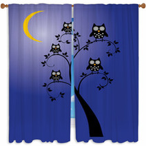 Vector Tree With Owls, Moon Window Curtains 66926913