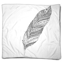 Vector Tribal Feather. Series Of Doodle Feather. Blankets 65367962