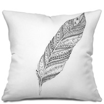 Vector Tribal Feather. Series Of Doodle Feather. Pillows 65367962