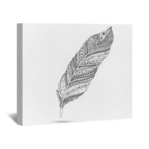 Vector Tribal Feather. Series Of Doodle Feather. Wall Art 65367962