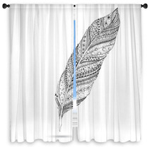 Vector Tribal Feather. Series Of Doodle Feather. Window Curtains 65367962
