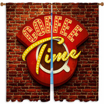 Vector Vintage Cafe Sign Window Curtains 60824128
