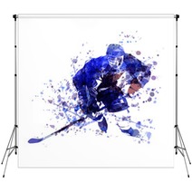 Vector Watercolor Illustration Of Hockey Player Backdrops 146157646
