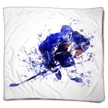 Vector Watercolor Illustration Of Hockey Player Blankets 146157646