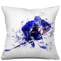 Vector Watercolor Illustration Of Hockey Player Pillows 146157646