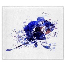 Vector Watercolor Illustration Of Hockey Player Rugs 146157646