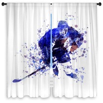 Vector Watercolor Illustration Of Hockey Player Window Curtains 146157646