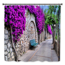 Vibrant Flower Draped Pathway In Capri, Italy Bath Decor 50635038