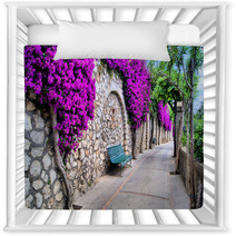 Vibrant Flower Draped Pathway In Capri, Italy Nursery Decor 50635038