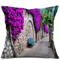Vibrant Flower Draped Pathway In Capri, Italy Pillows 50635038