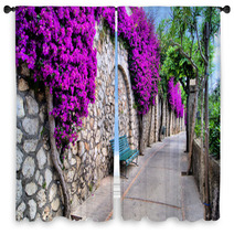 Vibrant Flower Draped Pathway In Capri, Italy Window Curtains 50635038