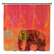 Vibrant Orange And Pink Flowers And Elephant Bath Decor 6527516