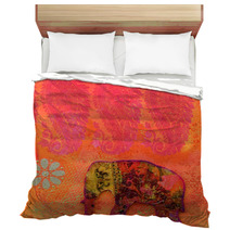 Vibrant Orange And Pink Flowers And Elephant Bedding 6527516