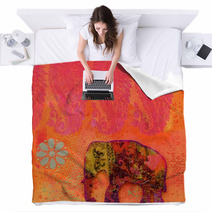 Vibrant Orange And Pink Flowers And Elephant Blankets 6527516