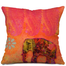 Vibrant Orange And Pink Flowers And Elephant Pillows 6527516