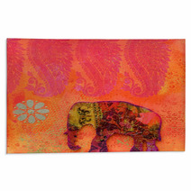Vibrant Orange And Pink Flowers And Elephant Rugs 6527516