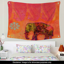 Vibrant Orange And Pink Flowers And Elephant Wall Art 6527516