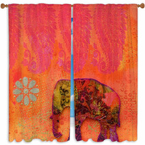 Vibrant Orange And Pink Flowers And Elephant Window Curtains 6527516