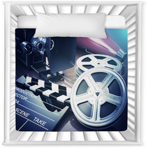 Video, Movie, Cinema Vintage Concept. Retro Camera, Reels And Cl Nursery Decor 87370063
