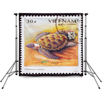 Vietnamese Postage Stamp Egg Laying Green Turtle Chelonia Mydas Backdrops 27904795