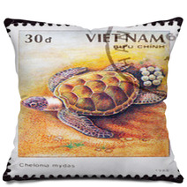 Vietnamese Postage Stamp Egg Laying Green Turtle Chelonia Mydas Pillows 27904795