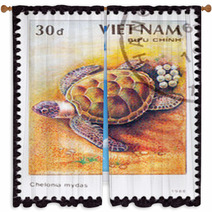 Vietnamese Postage Stamp Egg Laying Green Turtle Chelonia Mydas Window Curtains 27904795
