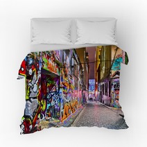 View Of Colorful Graffiti Artwork At Hosier Lane In Melbourne Bedding 91654660