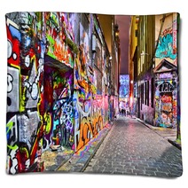 View Of Colorful Graffiti Artwork At Hosier Lane In Melbourne Blankets 91654660