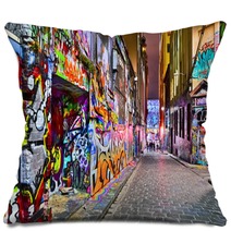 View Of Colorful Graffiti Artwork At Hosier Lane In Melbourne Pillows 91654660
