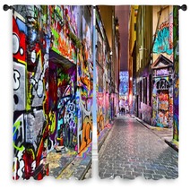 View Of Colorful Graffiti Artwork At Hosier Lane In Melbourne Window Curtains 91654660