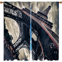 View Of Eiffel Tower In Grungy Dramatic Style Window Curtains 63607109