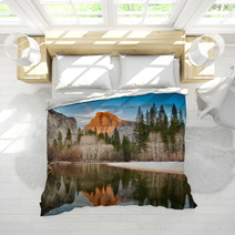 View Of Half Dome Reflected In The Merced River At Yosemite Bedding 50014853