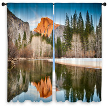 View Of Half Dome Reflected In The Merced River At Yosemite Window Curtains 50014853