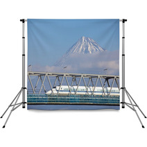 View Of Mt  Fuji And Tokaido Shinkansen, Shizuoka, Japan Backdrops 61161677
