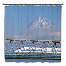 View Of Mt  Fuji And Tokaido Shinkansen, Shizuoka, Japan Bath Decor 61161677