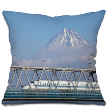 View Of Mt  Fuji And Tokaido Shinkansen, Shizuoka, Japan Pillows 61161677