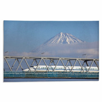 View Of Mt  Fuji And Tokaido Shinkansen, Shizuoka, Japan Rugs 61161677