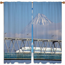 View Of Mt  Fuji And Tokaido Shinkansen, Shizuoka, Japan Window Curtains 61161677