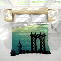 View Of The Brooklyn Bridge And The Empire State Building Bedding 54482336