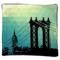 View Of The Brooklyn Bridge And The Empire State Building Blankets 54482336