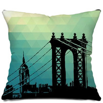 View Of The Brooklyn Bridge And The Empire State Building Pillows 54482336