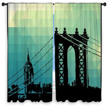 View Of The Brooklyn Bridge And The Empire State Building Window Curtains 54482336