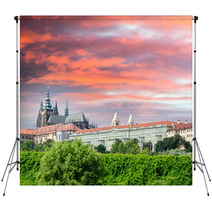 View On The Colorful Summer Prague Gothic Castle Above River Vlt Backdrops 62048346