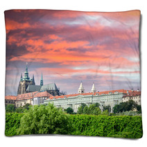 View On The Colorful Summer Prague Gothic Castle Above River Vlt Blankets 62048346