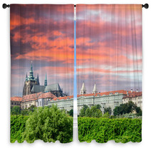 View On The Colorful Summer Prague Gothic Castle Above River Vlt Window Curtains 62048346