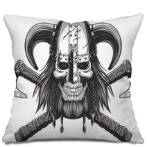 Viking Skull In Helmet Pillows 104473175