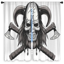 Viking Skull In Helmet Window Curtains 104473175
