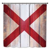 Vintage Alabama Flag On Grunge Wooden Panel Bath Decor 135734521