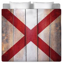 Vintage Alabama Flag On Grunge Wooden Panel Bedding 135734521